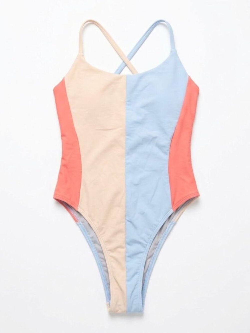 Hula Honey One Piece Swim Suit Small S Color Block High Leg Criss Cross Back